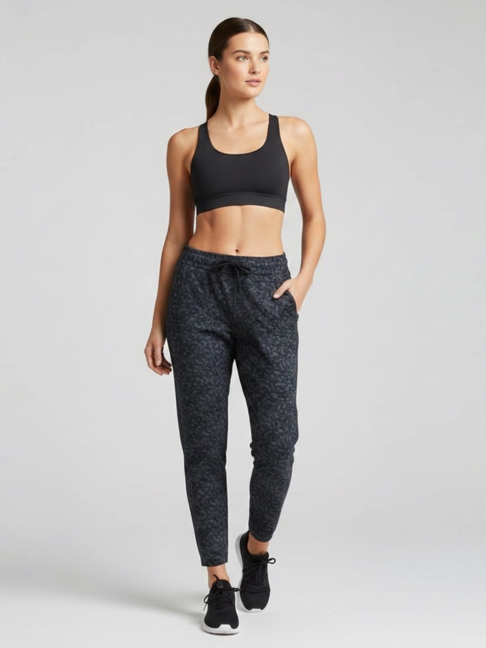 CRZ YOGA Drawstring 4-Way Stretch Ankle Pants Black Gray Size 8